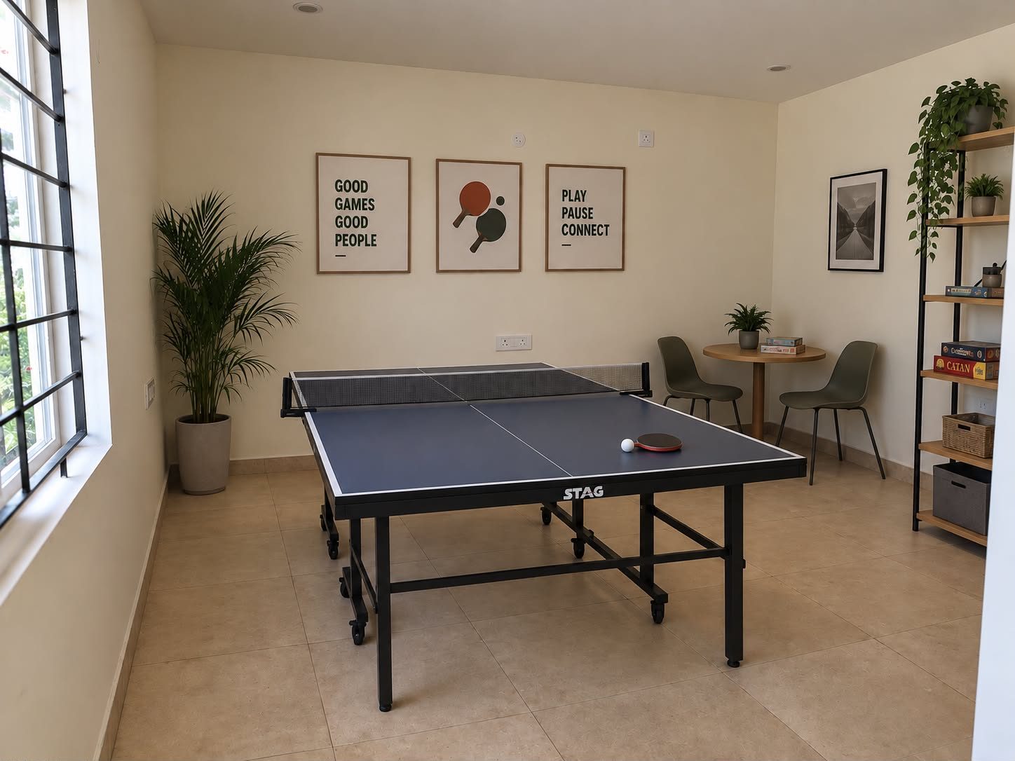 Game room with table tennis at GT Stays ladies PG in Perungudi, OMR Chennai