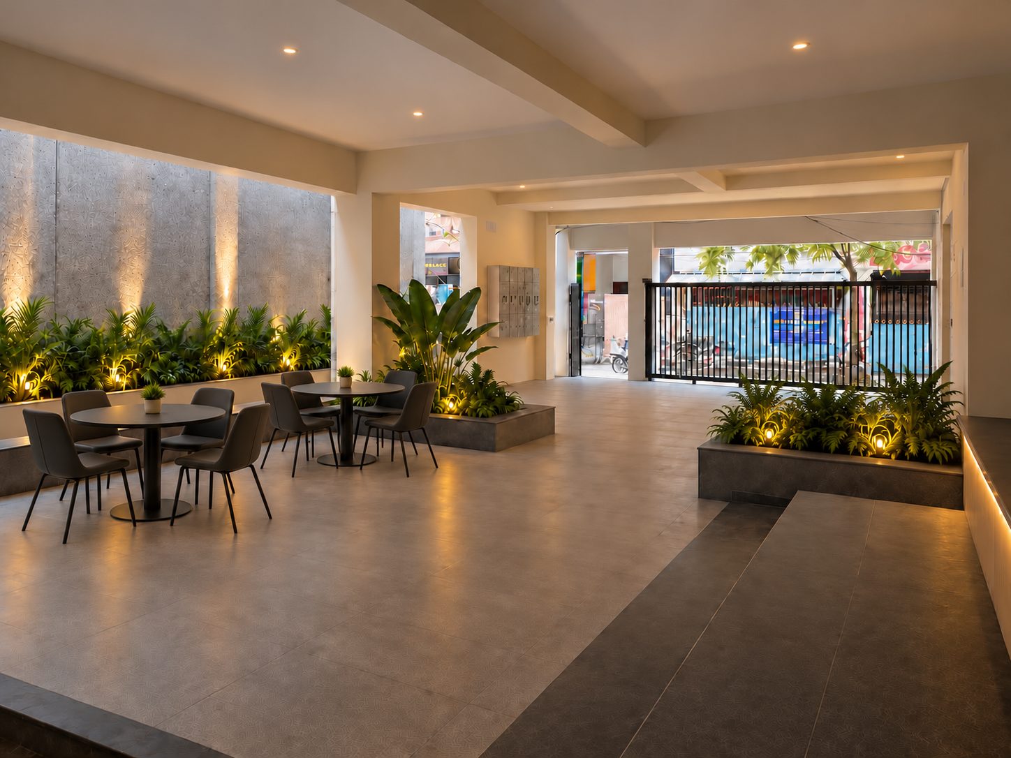 Garden with outdoor seating at GT Stays women's PG near OMR, Chennai